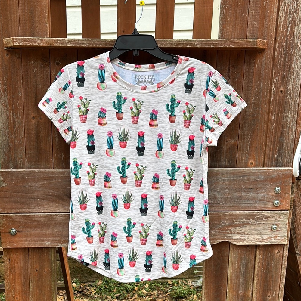 Rockies Cactus Print Short Sleeve Tee - White and Green
